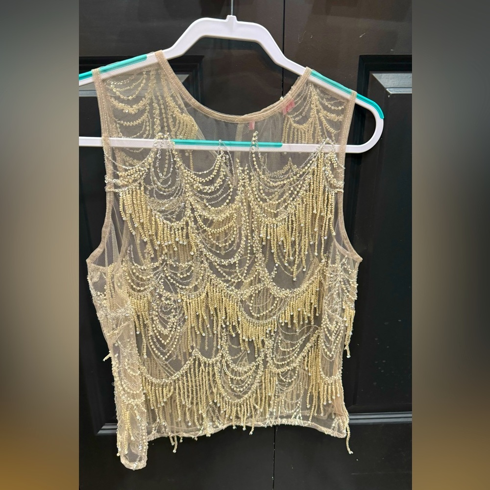 Anthropologie Sheer Beaded Blouse
